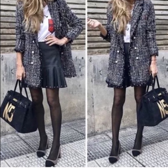 Zara Metallic Tweed Boucle Jacket Pearl Buttons - Picture 2 of 11